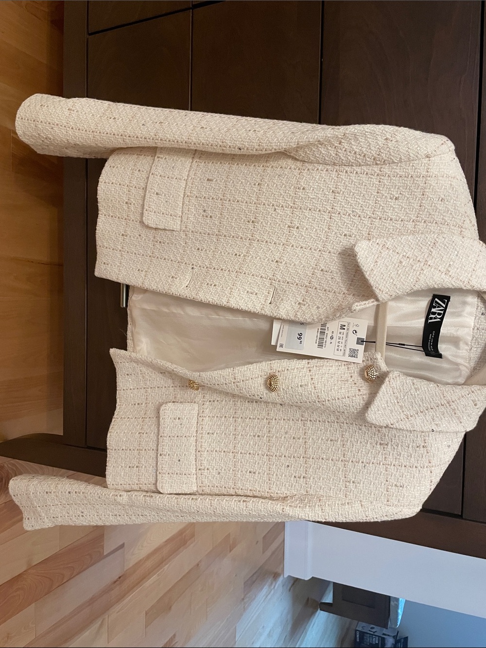 ZARA Cream Tweed Blazer with Gold Buttons